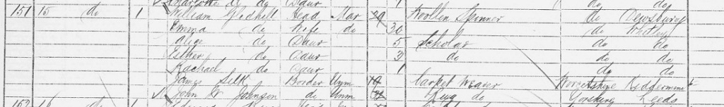 1871 Census Liversedge James Silk boarder with the Gledhill family in Gas Street