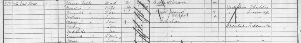 1891 Census 54 East Street where James Silk lived with Amelia, Samuel, William, Mary L, Harry, Frederick, Emma, James