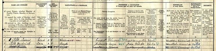 1911 Census, 41 St John's Street James Silk with son Frederick, Emma crossed out