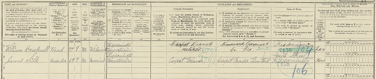 1921 Census William Brecknell and James Silk